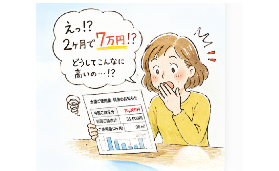 茨木市のお客様の声　給水管の水漏れで2カ月の水道代が7万円！？