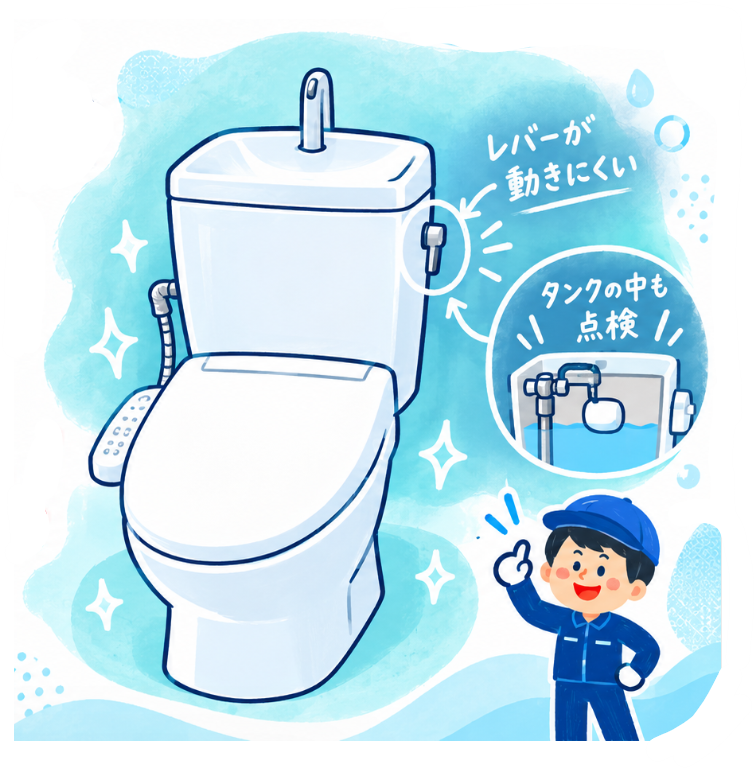 トイレの洗浄レバーが動きにくいタンクの中も点検！｜茨木市T様邸のトイレ交換事例